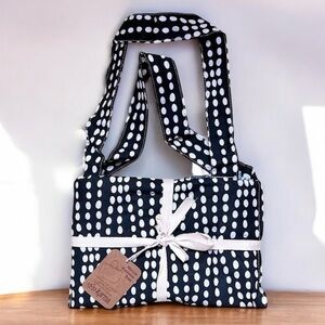 NWT KARMA Boho Tote Bag Black with White Polka Dots Marina Foldable Large Cotton